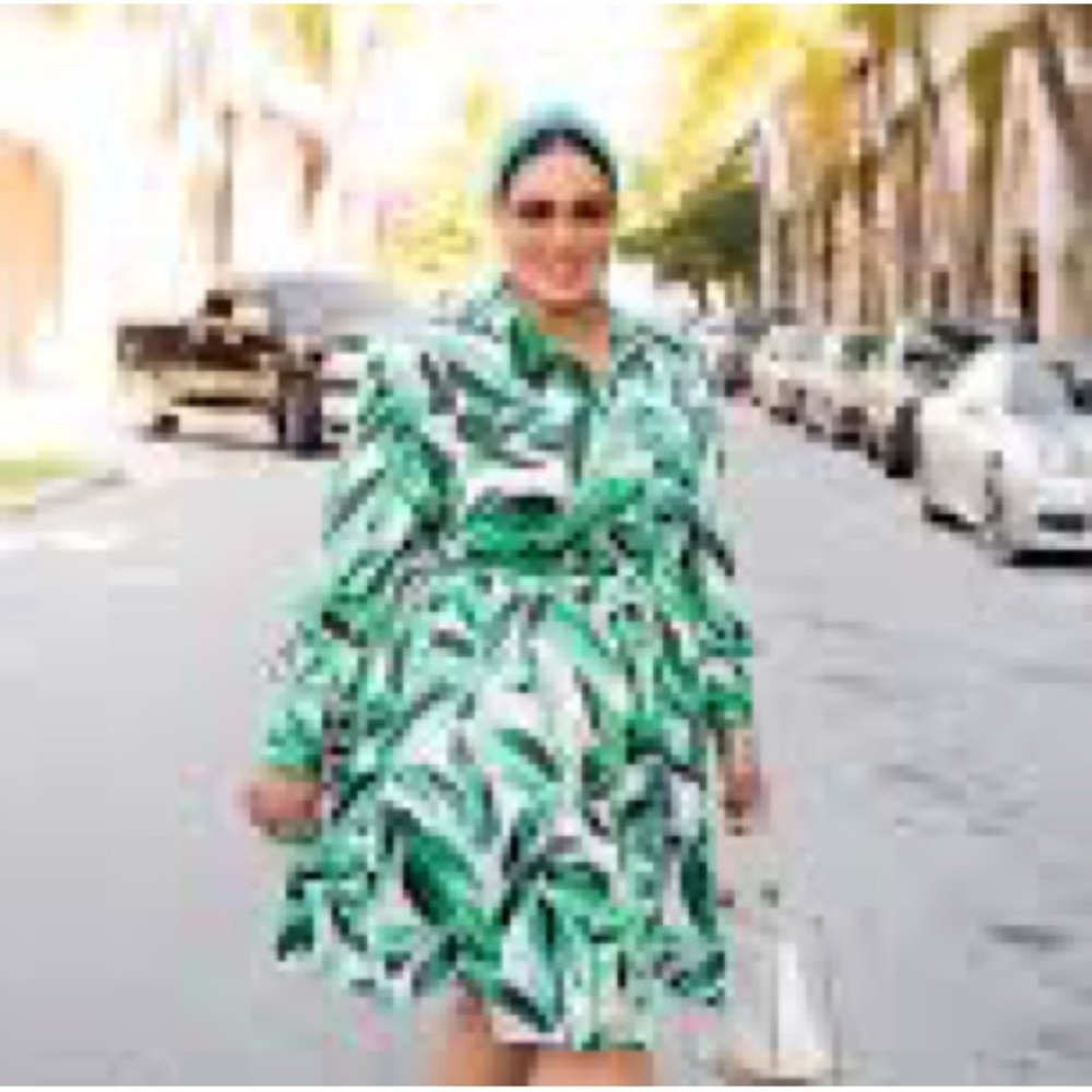 Lane Bryant Green Leaf Print Long Sleeve Dress